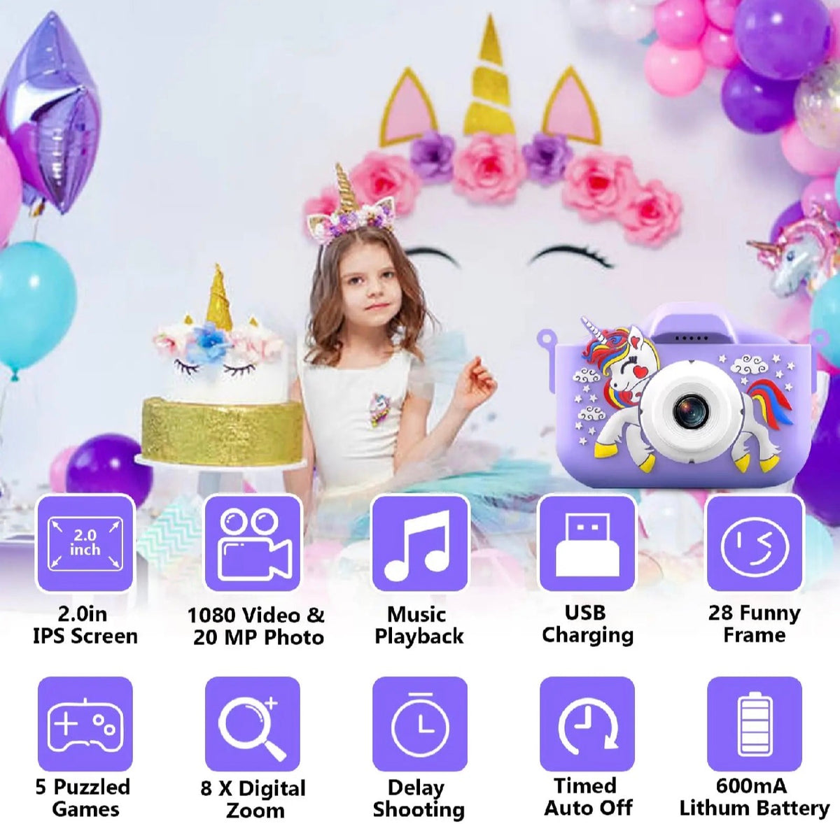 New Unicorn Kids Camera Toys Cute Horse 32MP1080P HD Digital Camera for Toddler Kid Christmas Birthday Festival Children Gifts