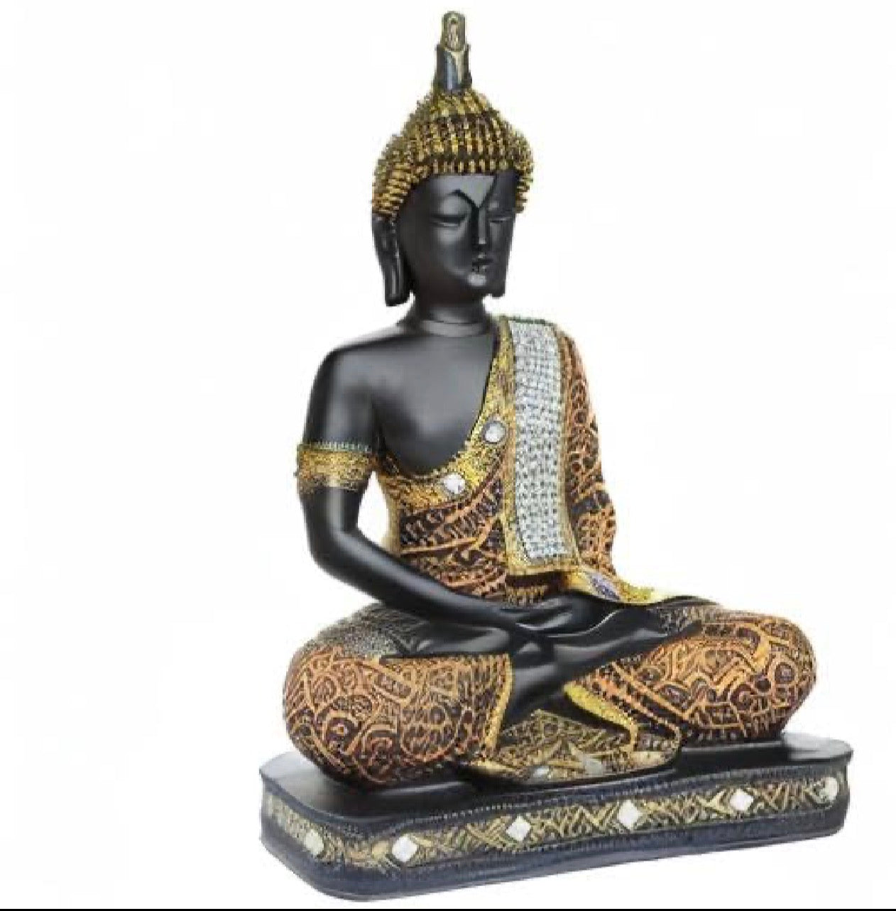 New Limited Edition 25 Centimetre Meditating Sitting Buddha Idol Statue showpiece Home Decor Decoration Items for Living Room and Gifts (1, Orange Black)