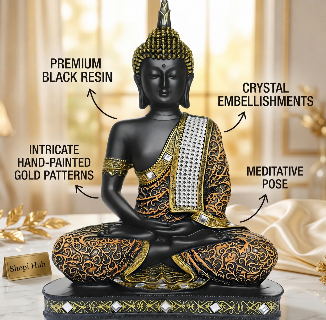 New Limited Edition 25 Centimetre Meditating Sitting Buddha Idol Statue showpiece Home Decor Decoration Items for Living Room and Gifts (1, Orange Black)