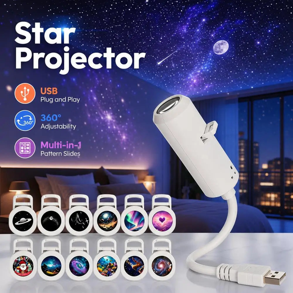 USB Starry Sky Projector Lamp with Clear Image Adjustable Brightness Touch Control 2-in-1 Night Light And Star Projector