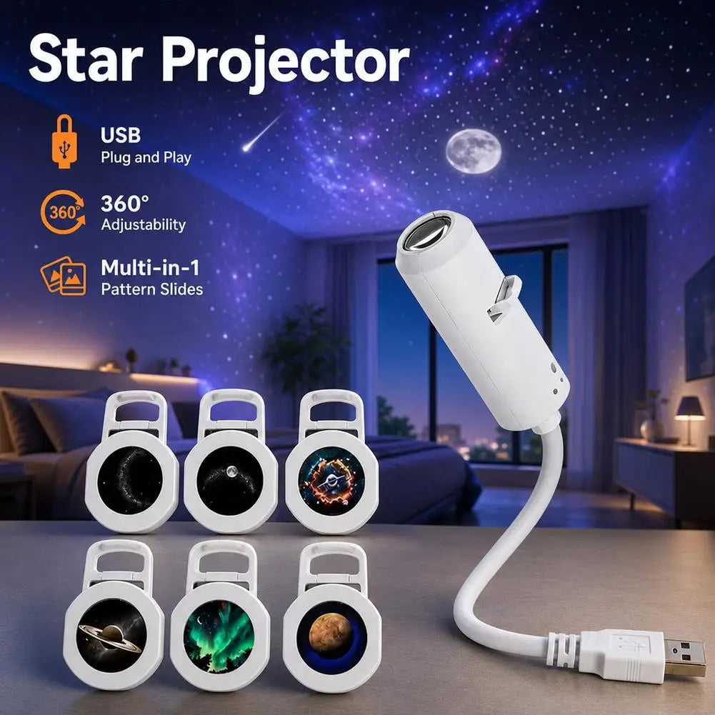 USB Starry Sky Projector Lamp with Clear Image Adjustable Brightness Touch Control 2-in-1 Night Light And Star Projector