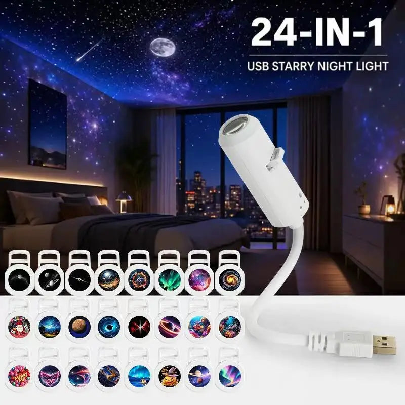 USB Starry Sky Projector Lamp with Clear Image Adjustable Brightness Touch Control 2-in-1 Night Light And Star Projector
