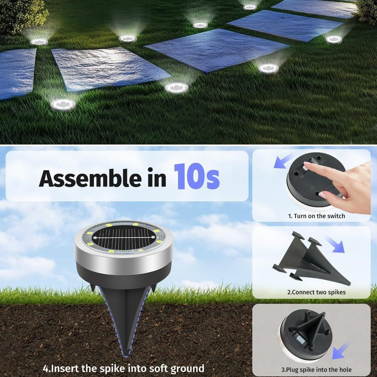 Solar Powered LED Garden Light with Stainless Steel Body