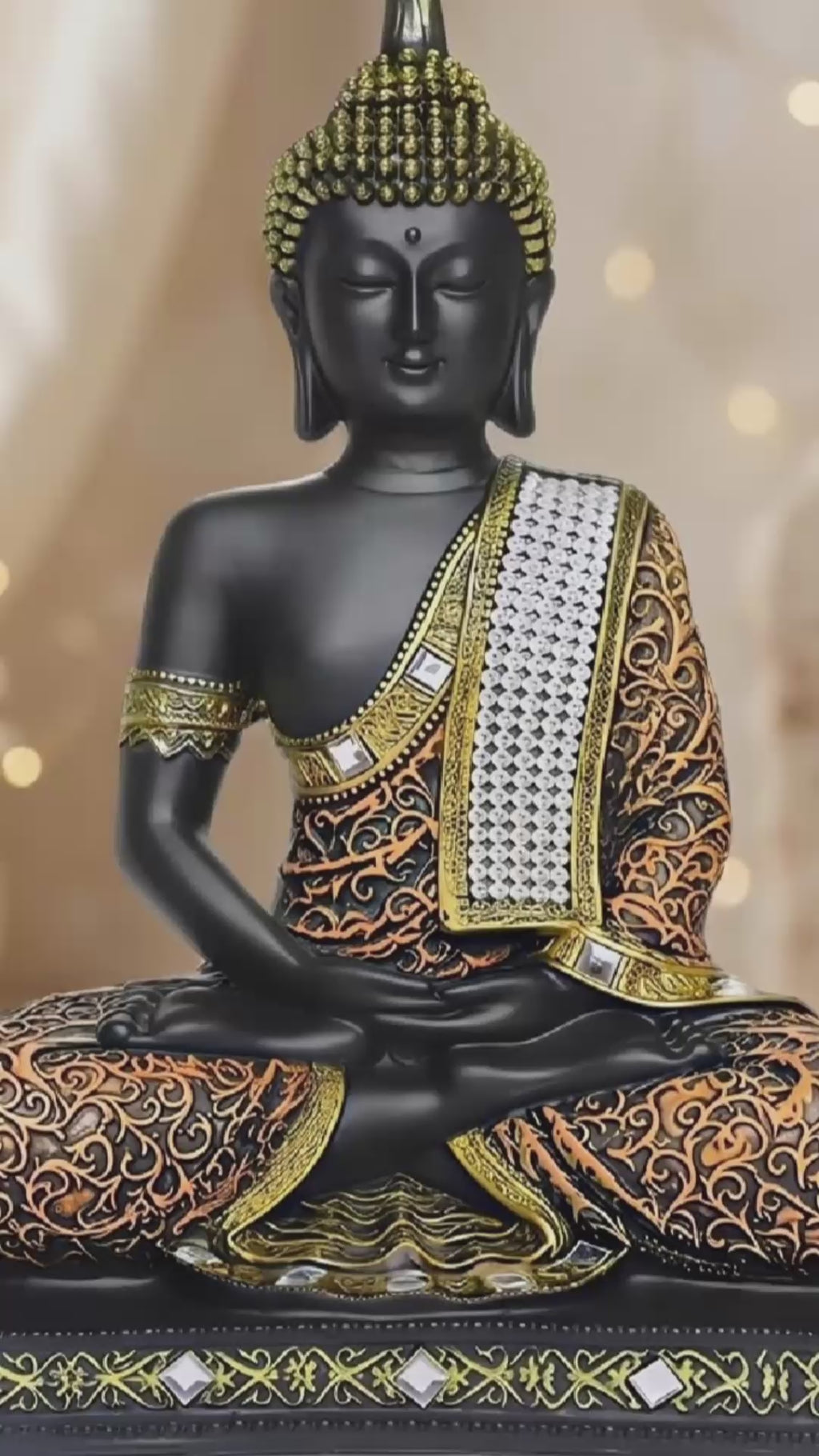 New Limited Edition 25 Centimetre Meditating Sitting Buddha Idol Statue showpiece Home Decor Decoration Items for Living Room and Gifts (1, Orange Black)